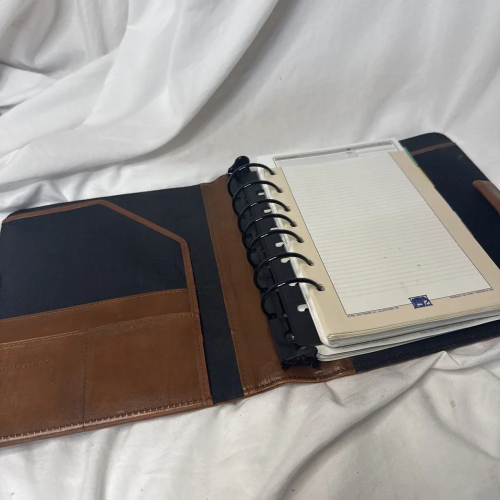VTG 90's Day-Timer Camel Tan Leather Binder Planner Inserts Stickers Labels 9.5